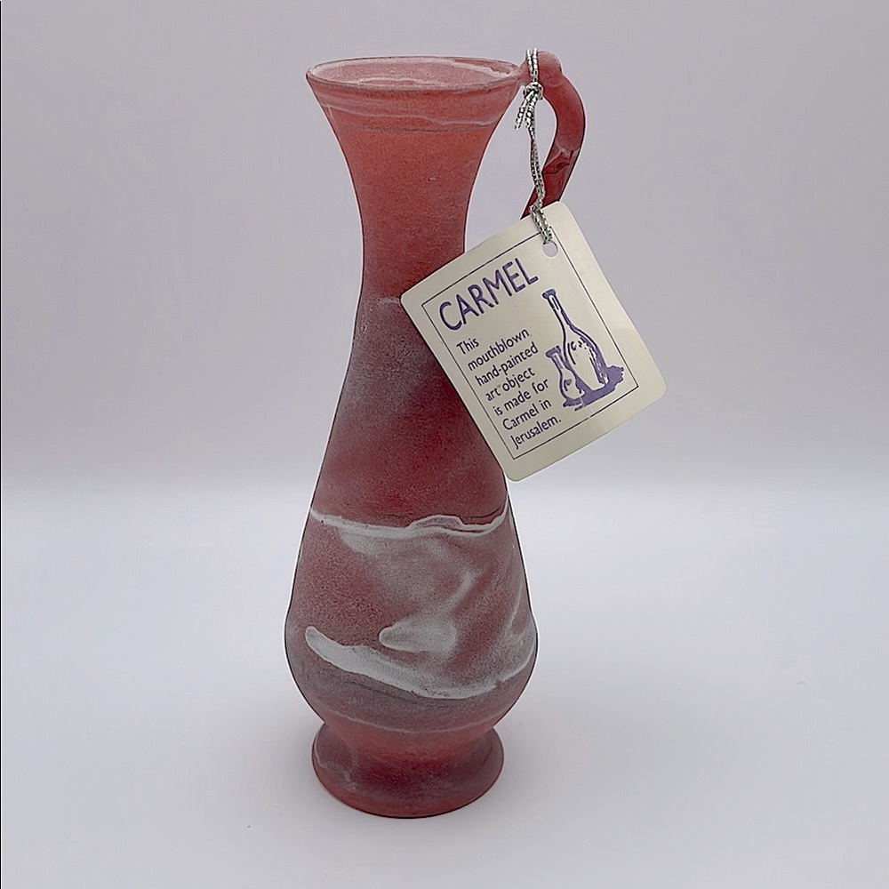 Hand-painted Satin Glass Vessel Made for Carmel in Jerusalem, Dusty Red/White